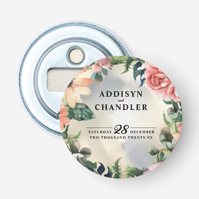 Serene Garden Wreath: Pastel Floral Elegance Bottle Opener (Front)
