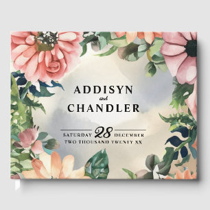 Serene Garden Wreath: Pastel Floral Elegance Guest Book