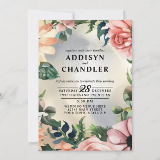 Serene Garden Wreath: Pastel Floral Elegance Invitation