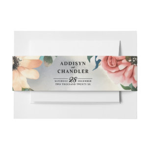 Serene Garden Wreath: Pastel Floral Elegance Invitation Belly Band