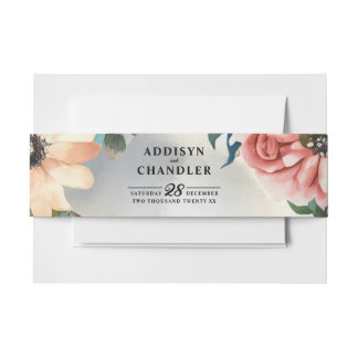 Serene Garden Wreath: Pastel Floral Elegance Invitation Belly Band