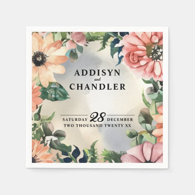 Serene Garden Wreath: Pastel Floral Elegance Napkin (Front)
