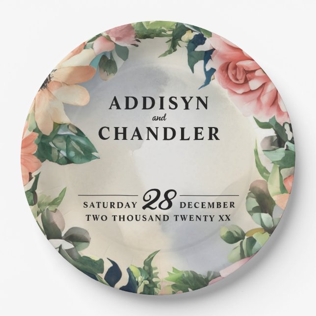 Serene Garden Wreath: Pastel Floral Elegance Paper Plate (Front)