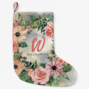 Serene Garden Wreath: Pastel Floral Elegance Small Christmas Stocking