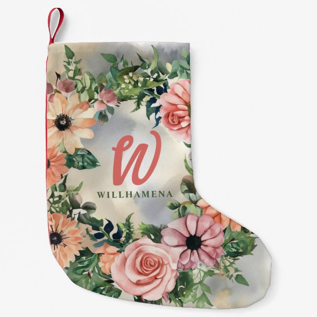 Serene Garden Wreath: Pastel Floral Elegance Small Christmas Stocking (Front)