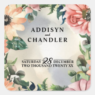 Serene Garden Wreath: Pastel Floral Elegance Square Sticker