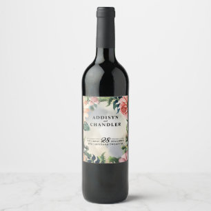 Serene Garden Wreath: Pastel Floral Elegance Wine Label