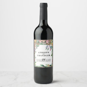 Serene Garden Wreath: Pastel Floral Elegance Wine Label