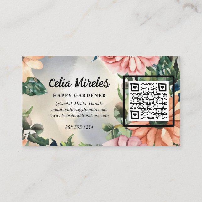 Serene Garden Wreath Pastel Floral Elegant QR code Enclosure Card (Front)