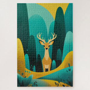 Serene Geometric Deer – Modern Nature Artwork Jigsaw Puzzle