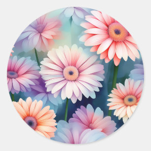 Serene Gerbera Daisies In Watercolor Classic Round Sticker