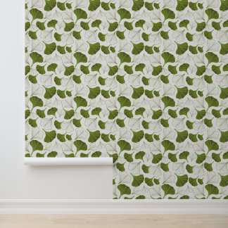 Serene Gingko White Floral Pattern Wallpaper