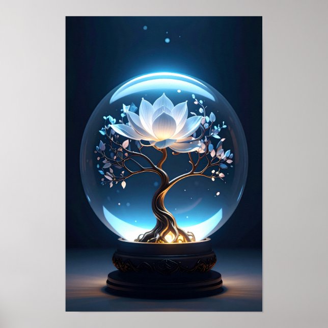Serene Glowing Lotus Flower Globe Art Poster (Front)