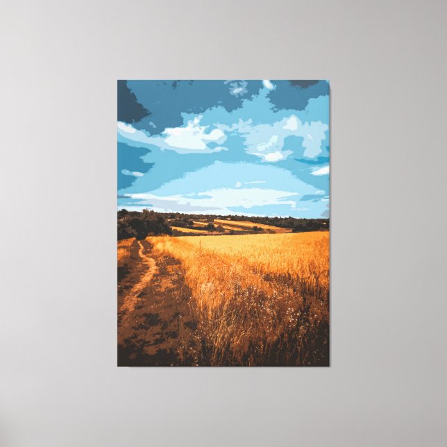 Serene Golden Field Country Road Stylized Canvas Print (Front)