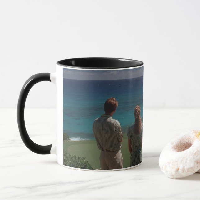 Serene Golf Course Ocean View Tropical Vacation Co Mug (With Donut)