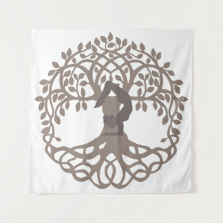 Serene Gray and white Yoga Pose by Tree of Life Tapestry