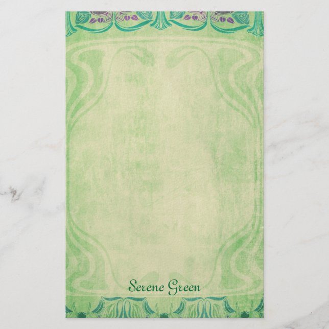 Serene Green - Art Nouveau Stationery (Front)
