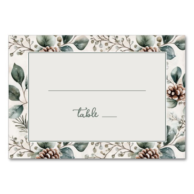 Serene Green Botanical Border Table Number (Front)