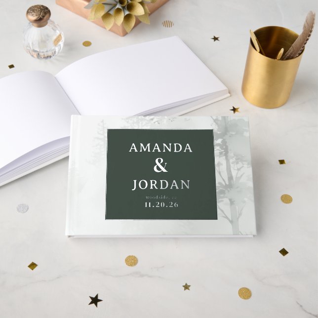 Serene Green Botanical Guest Book (Front Open)