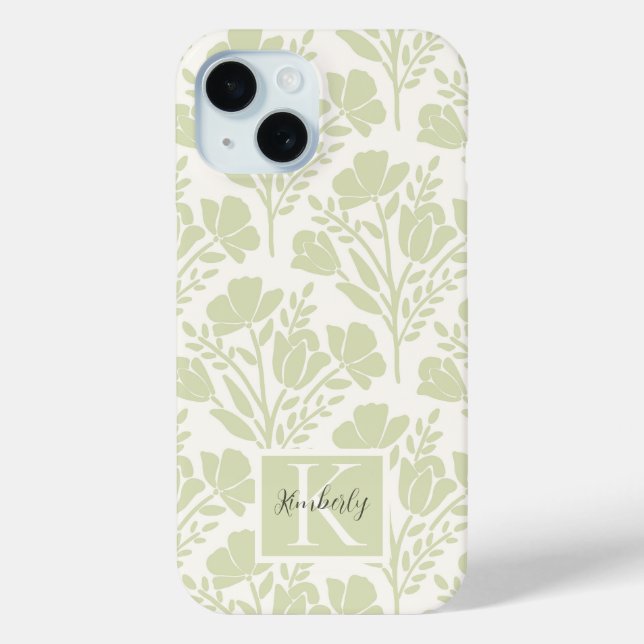 Serene Green Florals Monogrammed Case-Mate iPhone Case (Back)