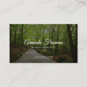Serene Green Forest Pathway Massage Therapy Business Card