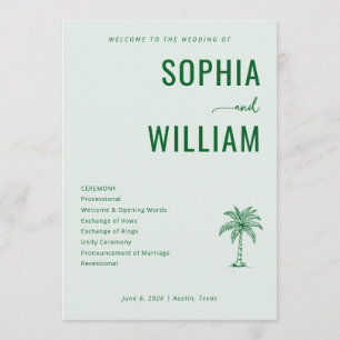 Serene Green Palm Tree Wedding Ceremony Programme