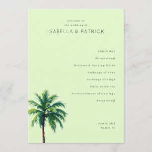 Serene Green Palm Tree Wedding Programme