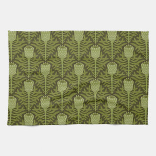 Serene Green Plant Motif for Modern Decor Tea Towel