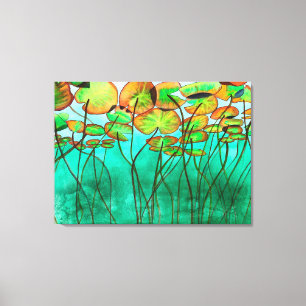 serene green pond with lilypads canvas print