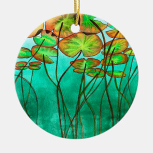 serene green pond with lilypads ceramic tree decoration