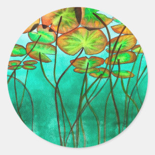 serene green pond with lilypads classic round sticker