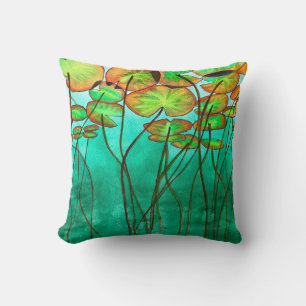serene green pond with lilypads cushion