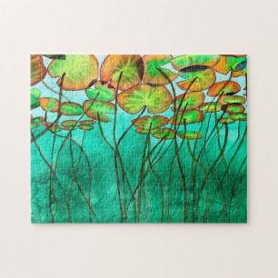 serene green pond with lilypads jigsaw puzzle
