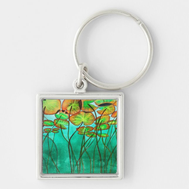 serene green pond with lilypads key ring (Front)