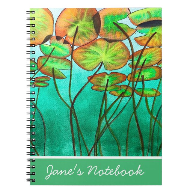 serene green pond with lilypads notebook (Front)