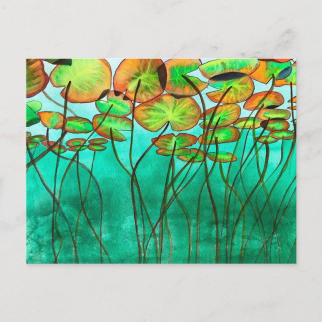 serene green pond with lilypads postcard (Front)