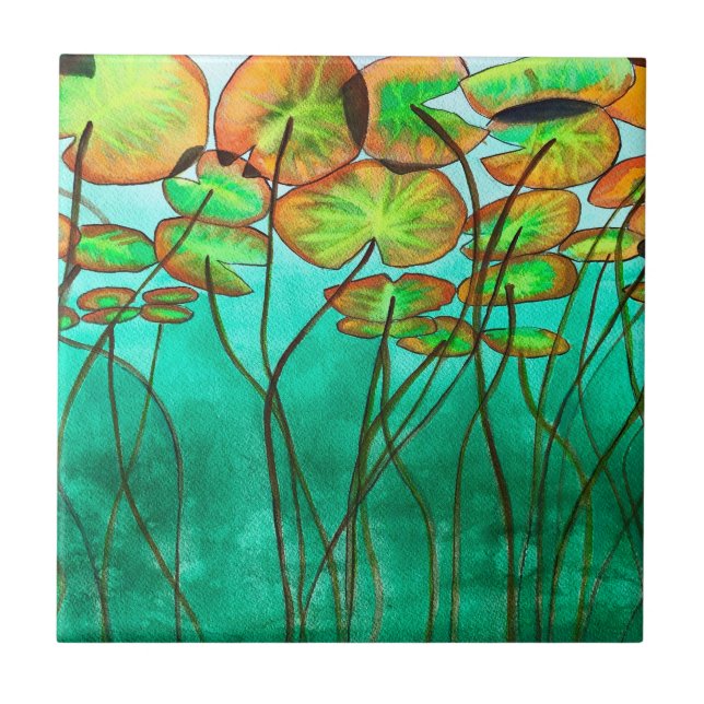 serene green pond with lilypads tile (Front)