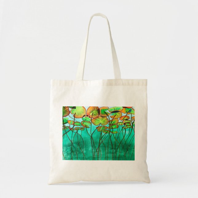 serene green pond with lilypads tote bag (Front)