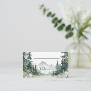 Serene Green Watercolor Mountain Landscape Place Card