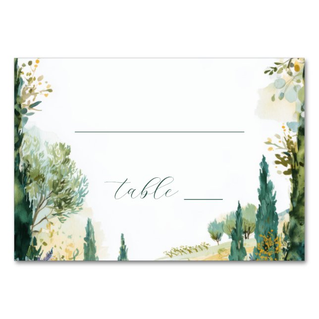 Serene Green Watercolor Nature Border Table Number (Front)