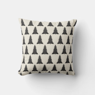 Serene Grey and Cream Winter Tree Pattern Cushion