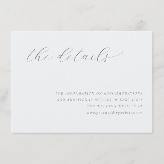 Serene Grey Minimalist Wedding Details Card (Front)
