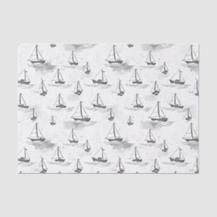 Serene Grey White Sailing Boats on Sea Pattern Tissue Paper