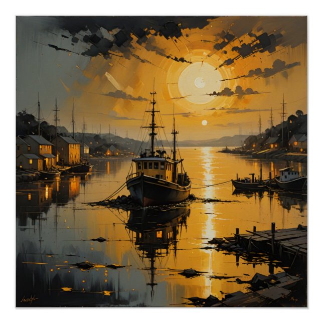 serene harbor at sunset poster (Front)