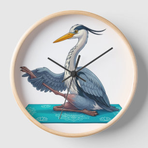 Serene Heron Doing Heron Pose Illustration Clock