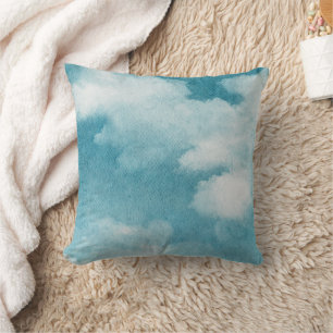 Serene Horizon Dreams Watercolor Blue & White Cushion
