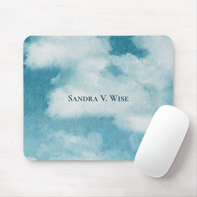 Serene Horizon Dreams Watercolor Blue & White Mouse Mat (With Mouse)