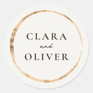 Serene Ivory Gold Brushed Wedding Envelope Classic Round Sticker