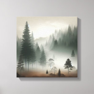 Serene Japandi Foggy Forest Wall Scene Minimal Art Canvas Print