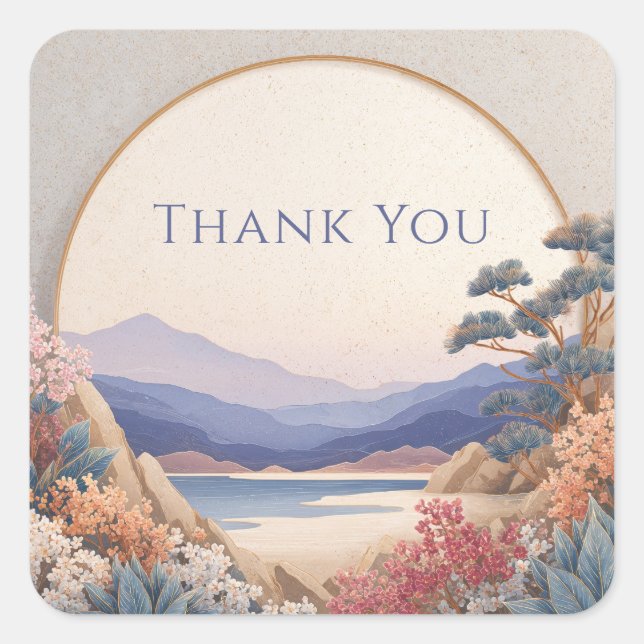 Serene Japandi Moon Gate Thank You Square Sticker (Front)